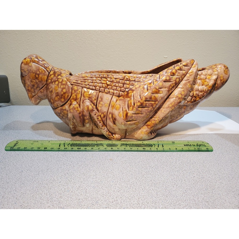 Vintage 1977 Arnels Ceramic Grasshopper Planter MCM Insect Brown Yellow 12.5in